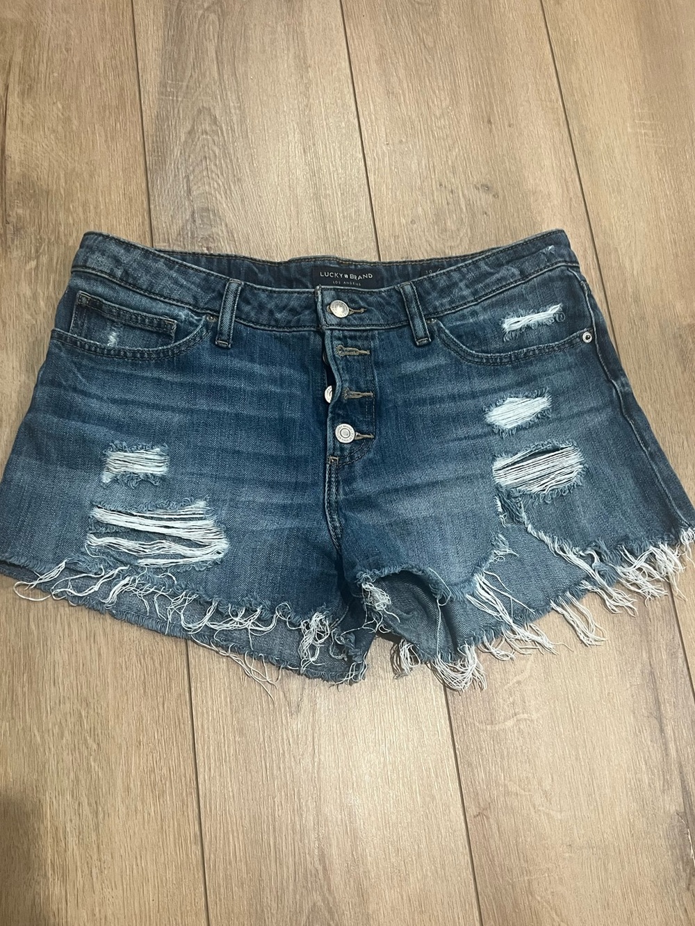 Lucky Brand Dark Blue Distressed Denim Cutoff Shorts The Cut Off Womens 10 / 30